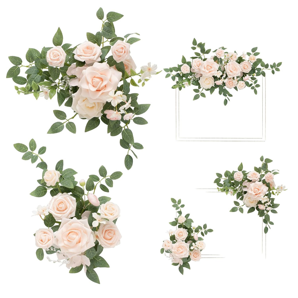 2Pcs Wedding Floral Swag Welcome Sign Artificial Flowers Backdrop Garland Blush & Cream Ceremony Reception Wall Home Decorations Entryway Faux Outdoor Board Head Table Decor