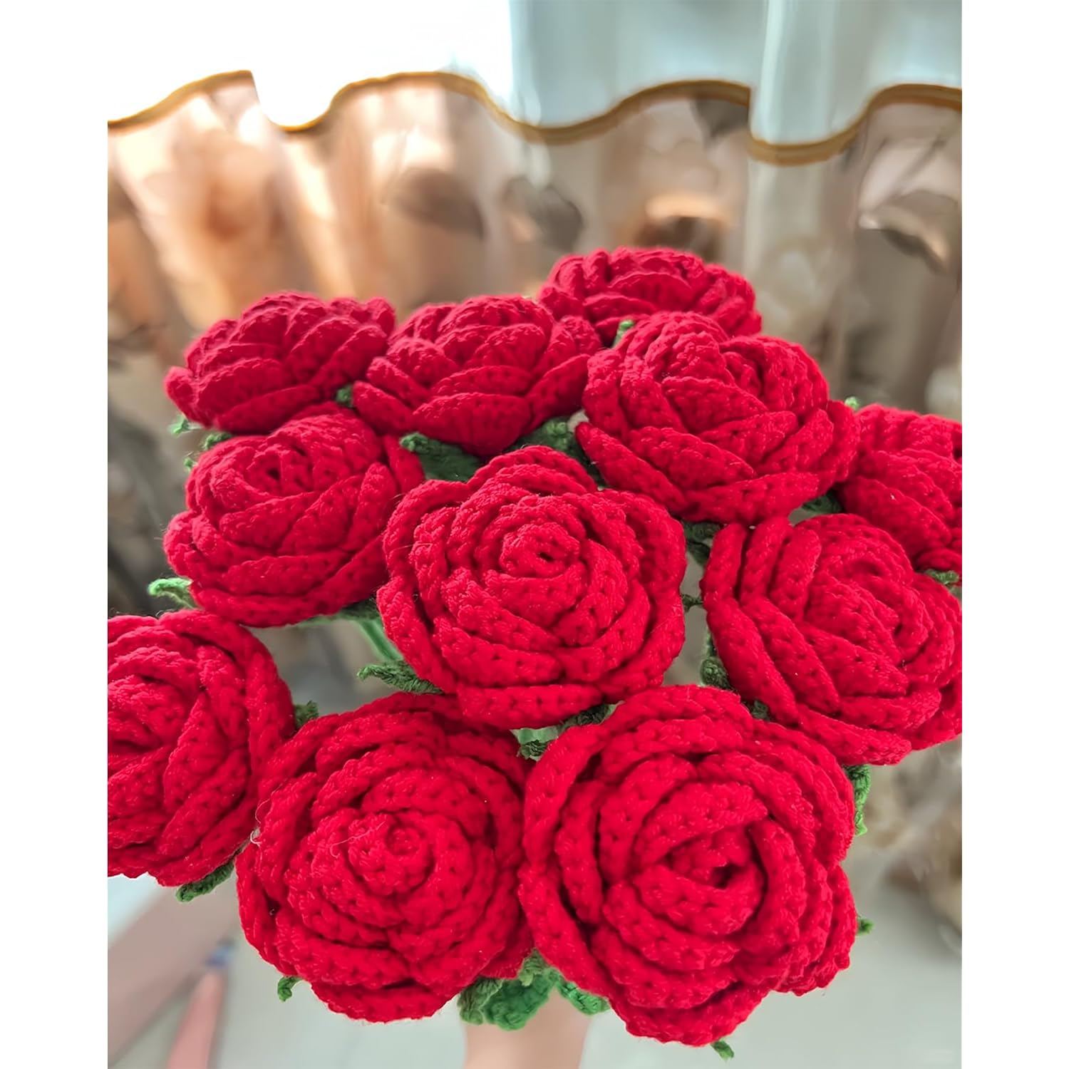 Crochet Flowers, Diy Crochet Flower Bouquet, Finished Handmade Flowers, Artificial Flowers, Knitted Red Roses For Her Women Wife Mothers Anniversary Birthday Wedding (6, Red)