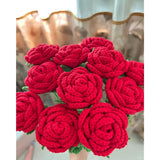 Crochet Flowers, Diy Crochet Flower Bouquet, Finished Handmade Flowers, Artificial Flowers, Knitted Red Roses For Her Women Wife Mothers Anniversary Birthday Wedding (6, Red)