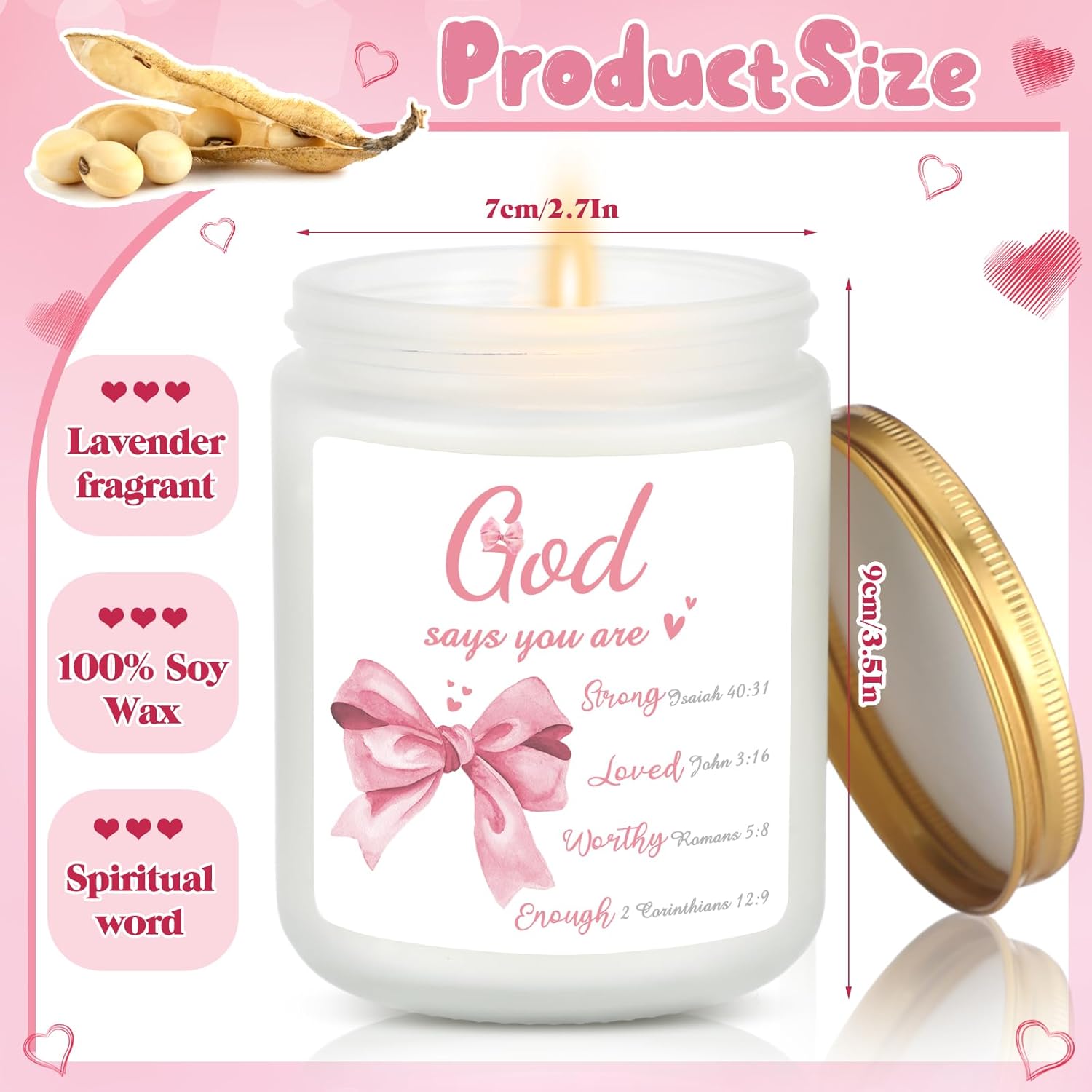 Christmas Pink Bow Christian Candle Gifts For Women Coquette Bible Verse Prayer Candle Baptism First Communion Confirmation Gifts Spiritual Lavender Scented For Women Sister Teacher Coworker