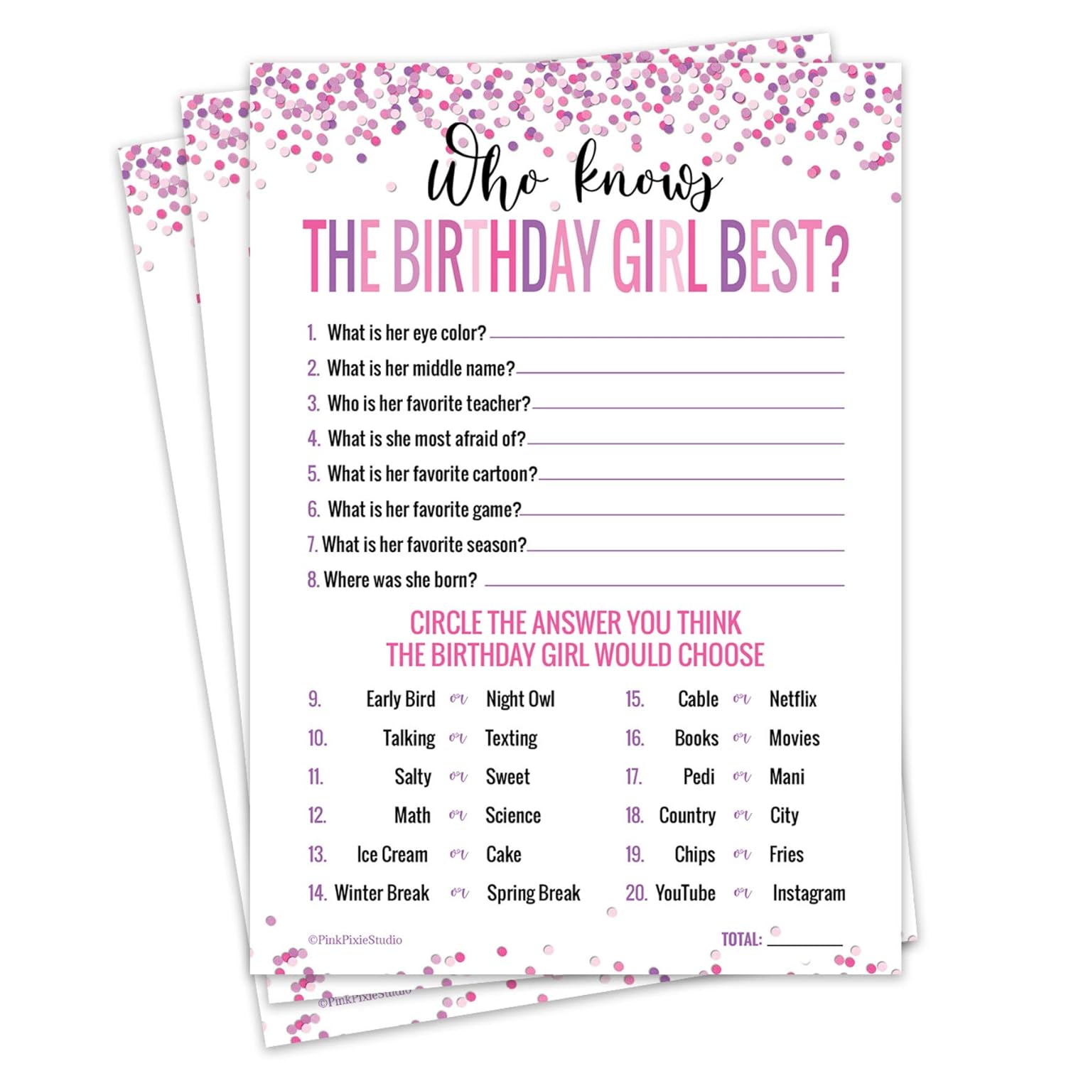 15 Who Knows The Birthday Girl Best Game Cards- For Child Or Teen- Fun And Easy Game For Party Or Sleepover- Girl Birthday Supplies, Activity, Decorations