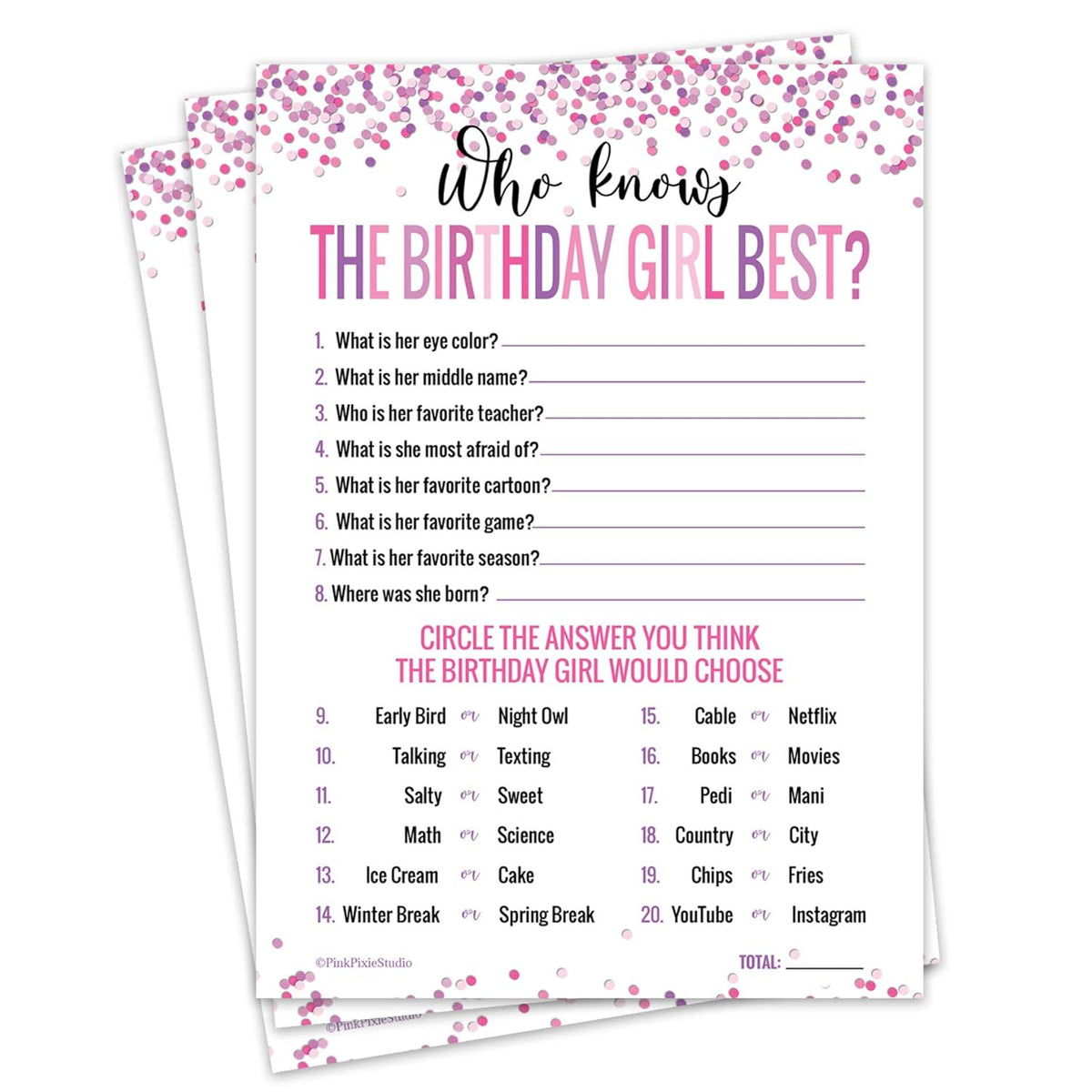30 Who Knows The Birthday Girl Best Game Cards- For Child Or Teen- Fun And Easy Game For Party Or Sleepover- Girl Birthday Supplies, Activity, Decorations