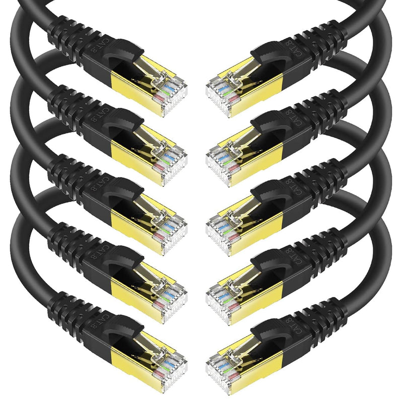 Cat 8 Ethernet Cable 1 Feet, 10 Pack Black Shielded Sftp Internet Network Patc