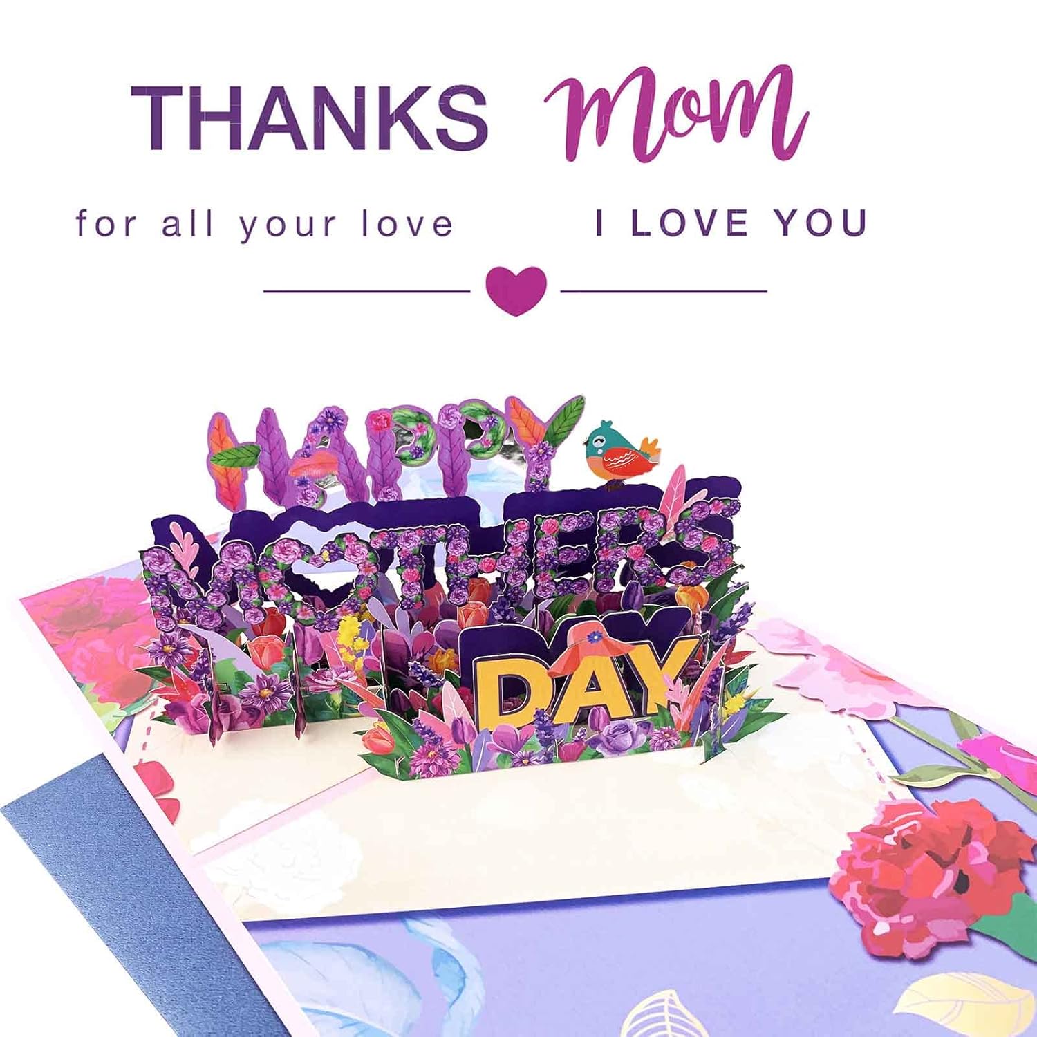 Mothers Day Card, Paper Love 3D Happy Mothers Day Pop Up Handcrafted Card, 100% Recycled And Eco-Friendly, 8X 6 Inch Cover With Note Tag