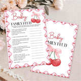Hilarious Baby Shower Games - Baby Family Feud Game, Pink Bow Cherry Party Decorations Favors, Ice Breaker Activities For Parents-To-Be-25 Pcs, 5X7 In -B03