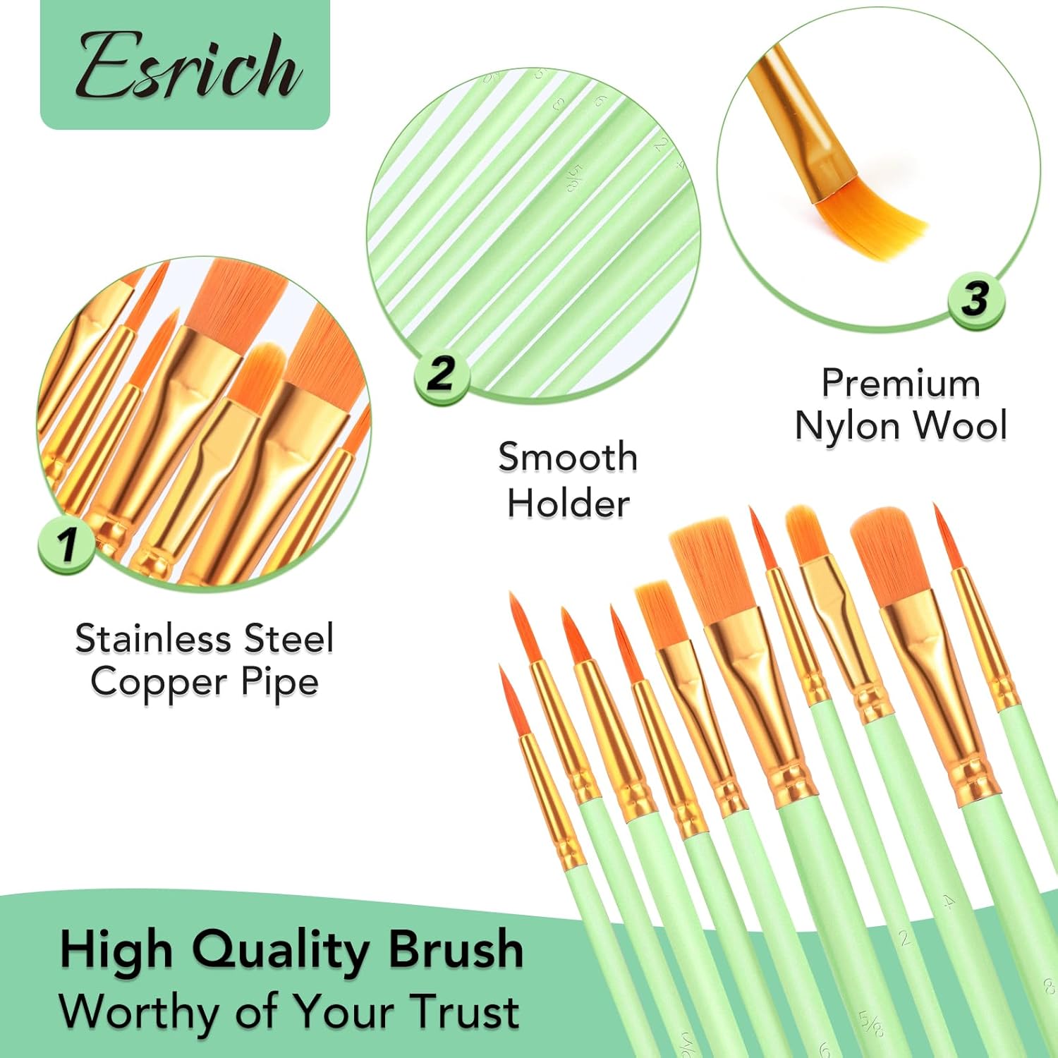 Paint Brushes Set,10 Packs 100 Pcs Acrylic Paint Brush Set,Acrylic Oil Watercolor, Face Nail Art, Miniature Detailing,Rock Painting,Painting Artist Professional Kits(Green)