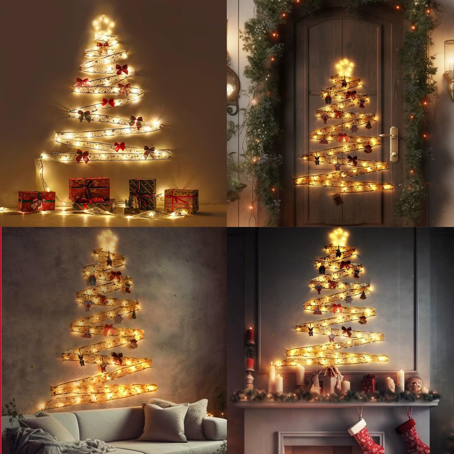 Christmas Ribbon Fairy Lights 2 Pack Total 100Led Usb& Battery Operated String Lights Timer 46Ft Christmas Lights Indoor