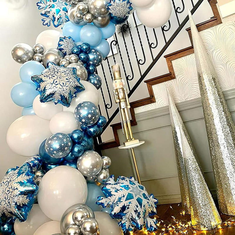 132Pcs Ice Snow Queen Metal Balloons Double Layer Snowflake Decoration