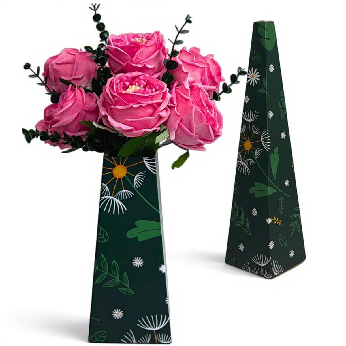 Real Touch Artificial Austin Roses, 6 Faux Rose Stems + 6 Eucalyptus Leaves, Gift Box Packaging, Realistic Fake Flowers For Home, Kitchen, Office, Or Wedding Décor, Allergy-Free Floral Gift Set