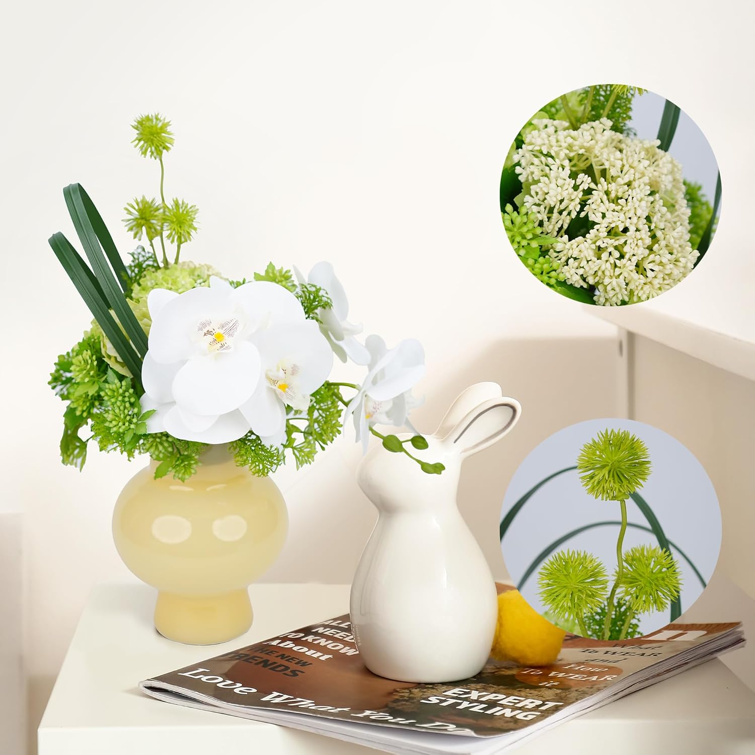 Artificial Flowers In Vase, Faux Flowers Arrangement By Floral Artist, Fake Flowers With Vase Decor Home Office (Moth Orchid)