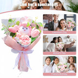 Crochet Flowers Bouquet,Knitted Bunny Sunflower Rose Bouquet Pink,Cute Handmade Flowers Gift For Lover Anniversary Birthday Party Mother'S Day Graduation