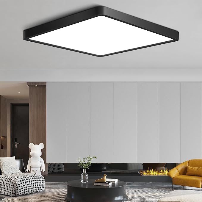 12 Inch Square LED Ceiling Light 24W Black Slim Flush Mount Fixture