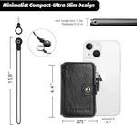 Phone Wallet with Card Holder, Zipper Coin Purse & Lanyard for iPhone 14 - Black