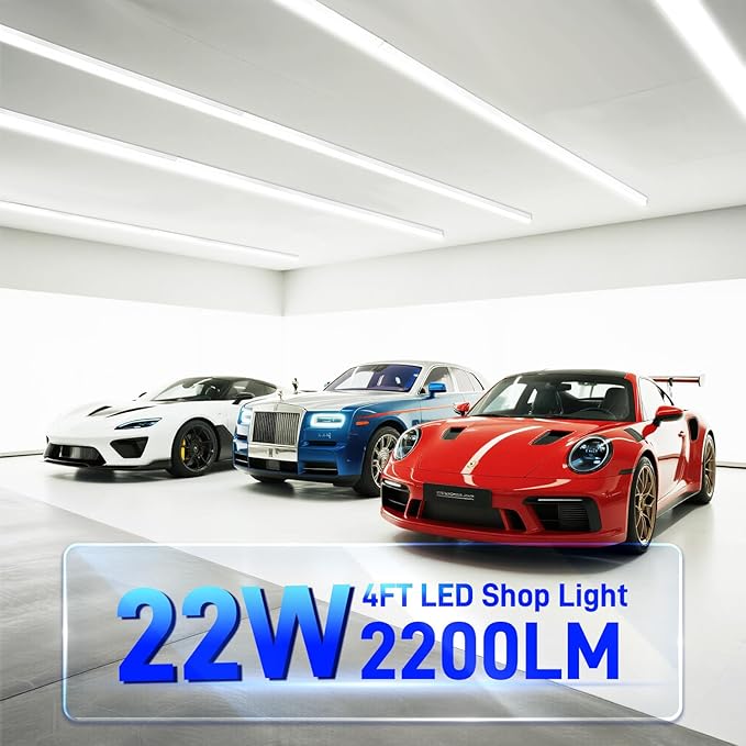 2 Pack 4FT T5 LED Shop Lights 22W 2200LM 6500K Linkable Utility Fixtures with Switch