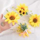 Boutonniere For Prom, 6 Pcs Artificial Yellow Sunflower Corsage Men Wedding Boutonniere Wedding Flowers Anniversary Prom Party Decorations Accessories