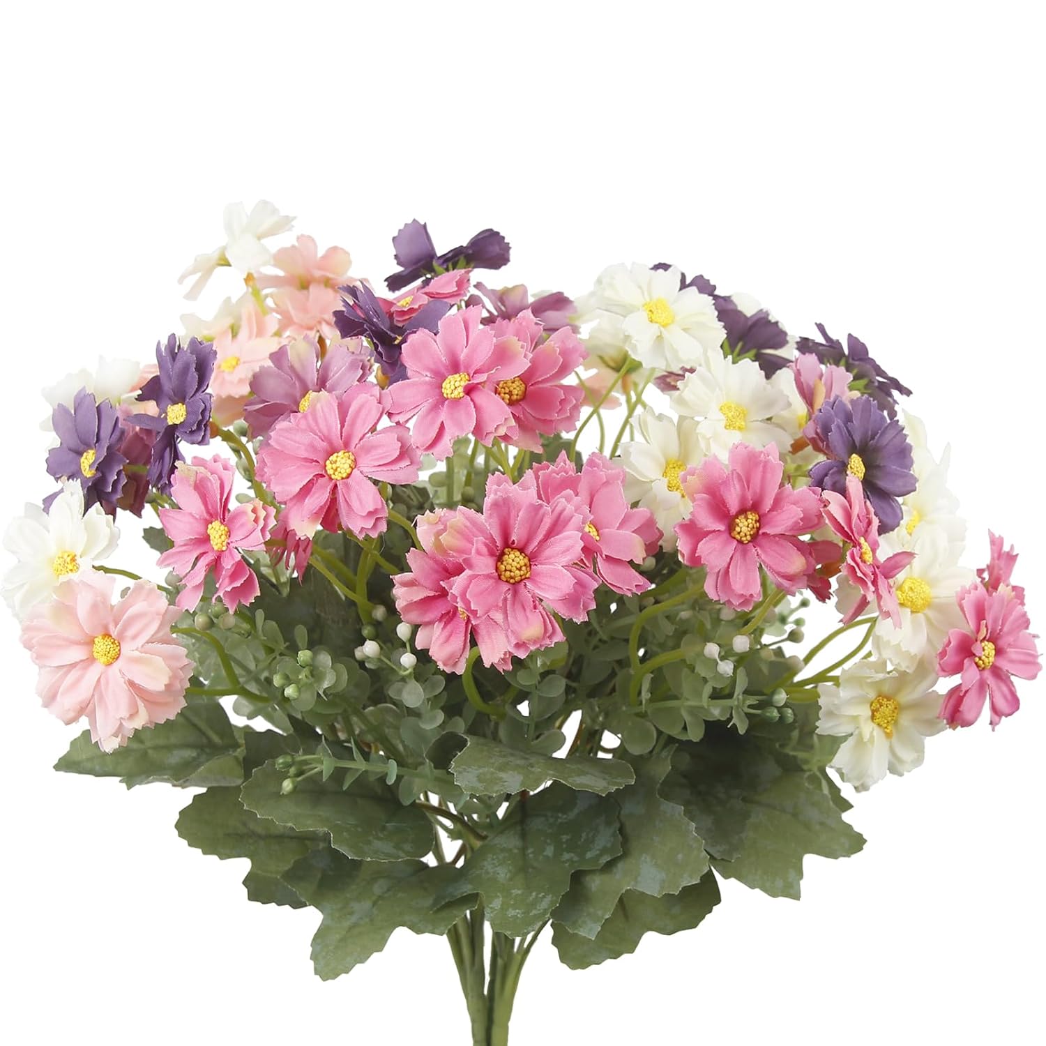 4 Pcs Artificial Daisy Flowers Outdoor Uv Resistant Silk Flowers For Outside Pink Faux Daisy Bouquet Arrangement For Spring Summer Garden Porch Window Box Planter Front Door Patio Balcony Decor