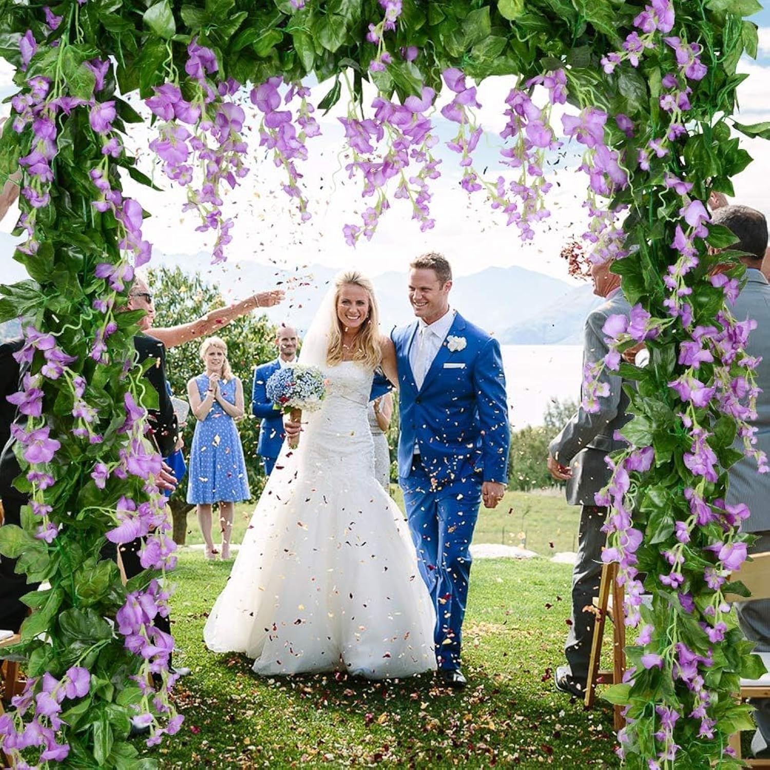 5Pack Wisteria Garland Artificial Flower Garland Fake Wisteria Vines For Wedding Floral Decor-Total 36 Ft (Light Purple)