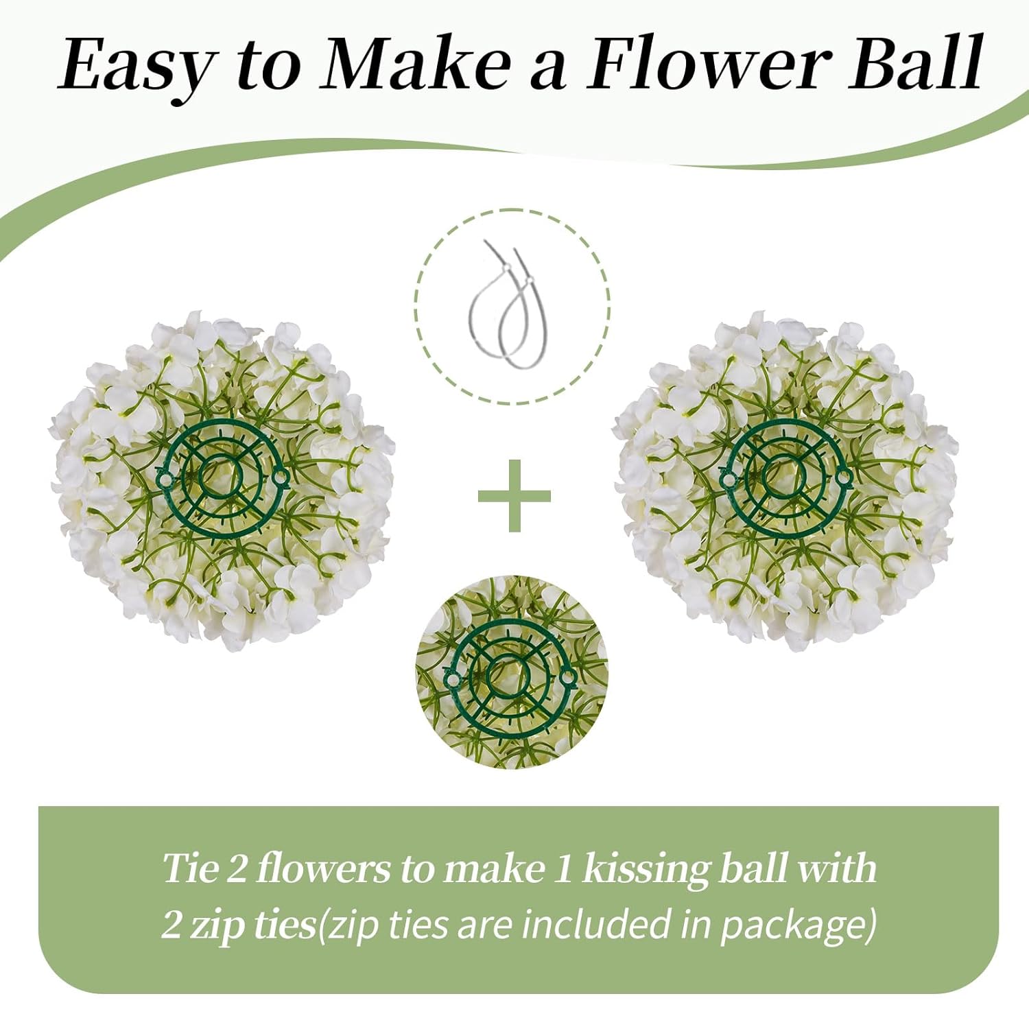 Artificial Flower Balls Wedding Centerpieces 2 Pcs 11.8" White Fake Flowers Rose Hydrangea Ball Arrangement Center Pieces For Table Silk Floral Bouquet For Wedding Party Home Decor