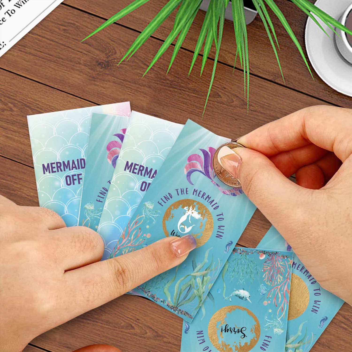50 Pack Mermaid Scratch Off Game, Mermaid Baby Shower Girls Birthday Party Activity Lottery Ticket Raffle Cards