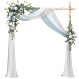 Deluxe Wedding Arch Flowers With Sheer Drapes Kit - Artificial White And Green Floral Arrangements For Ceremony Backdrop, Arbor Decor, 5-Piece Set (2 Flower Stems + 3 Hanging Drapes)