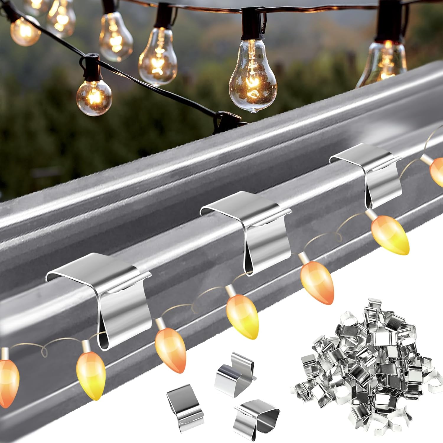 100 Pcs Christmas Gutter Hooks - Galvanized Outdoor Clips For Hanging Lights - Durable Roof Hooks, Xmas Light Hangers, Seasonal Lighting Accessories For Kitchen Garden