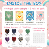 Valentines Day Cards For Kids School, 24 Sets Natural Heart Gemstone Crystal Kids Valentines Cards, Valentines Day Gifts For Kids Classroom, Valentines Cards For Boy Girl (Crystal Cards 1)