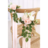 Wedding Aisle Decorations - Set Of 10 Pew Flowers - Artificial Roses & Eucalyptus - Pink & Cream - 5.5" X 13" - Elegant Traditional Modern Style - Chair Flowers