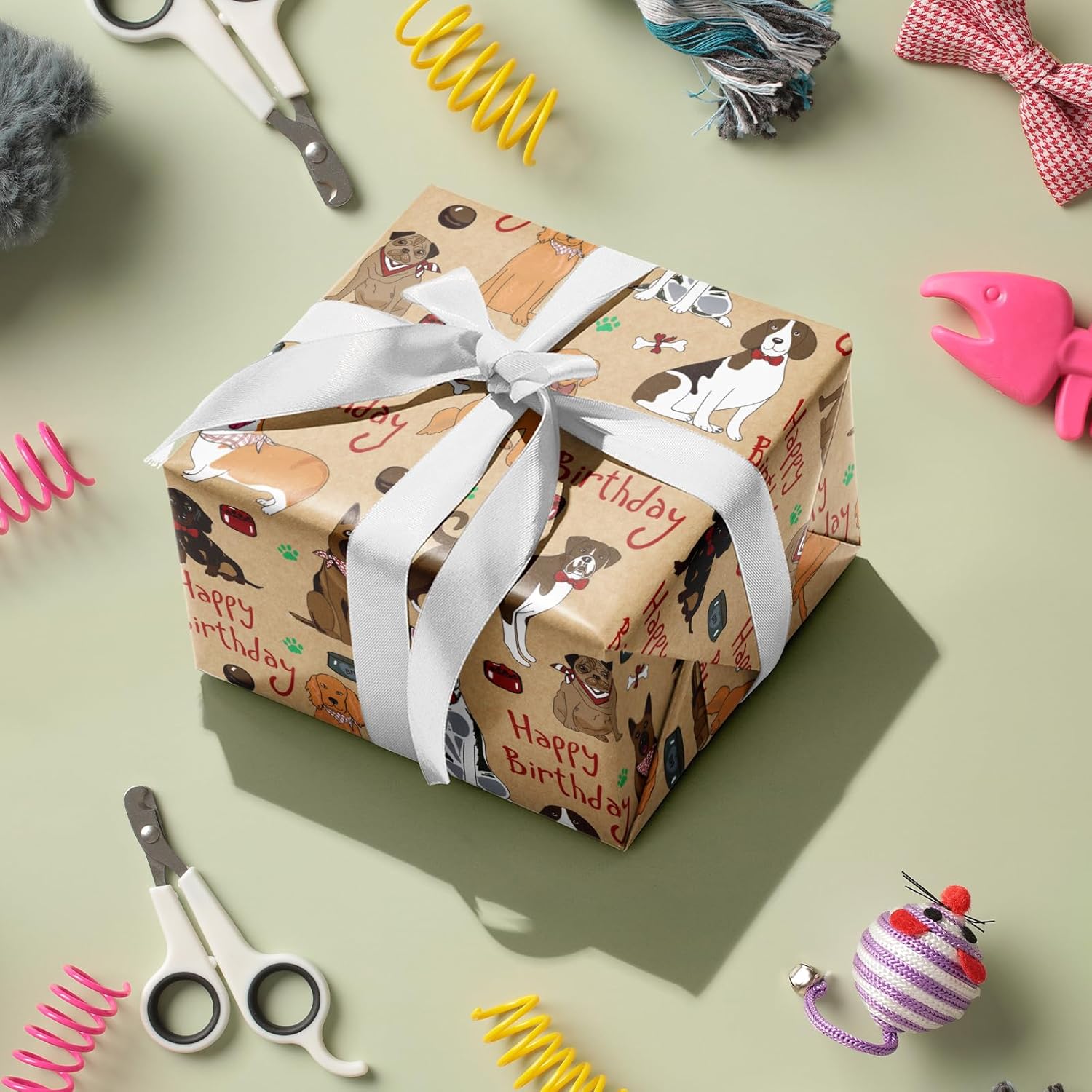 Dog Kraft Wrapping Paper Roll, Mini Roll, Happy Birthday Dogs Design Great For Kids, Boys Birthday Party And More, 17 Inches X 16.5 Feet