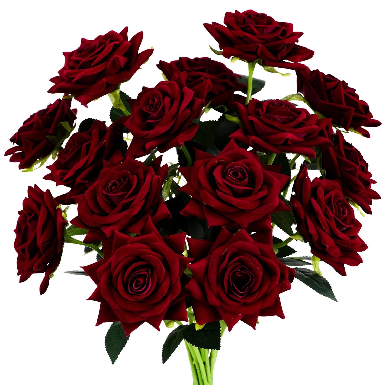 15Pcs Burgundy Roses Artificial Flowers 4.33" Velvet Flowers With Long Stem Fake Roses For Valentine'S Day, Wedding Bridal Bouquets, Floral Arrangement, Table Centerpieces, Home Decorations