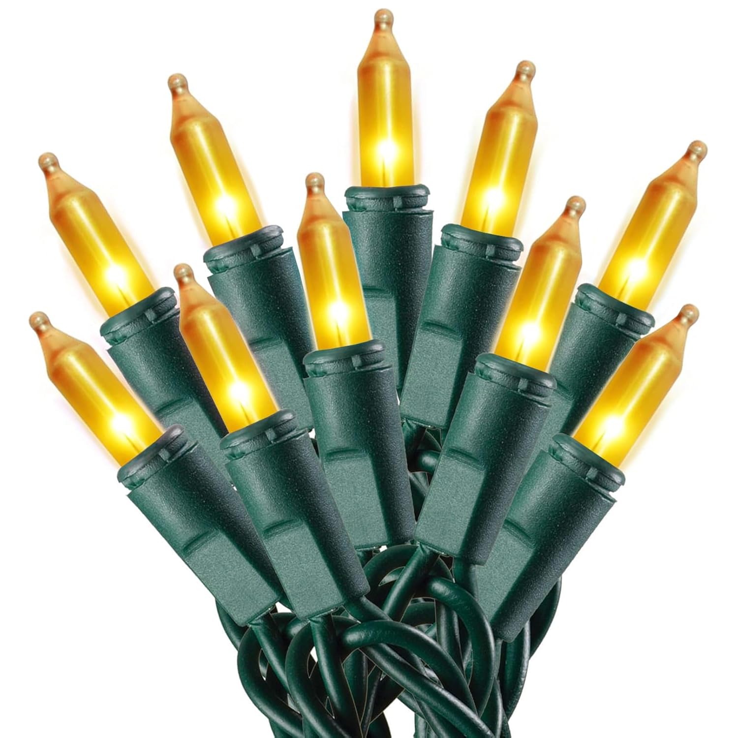 100 Gold Frost Christmas Lights On Green Wire - Frosted Gold Christmas Tree Lights (24 Ft) - Indoor/Outdoor Use - Ul Lis