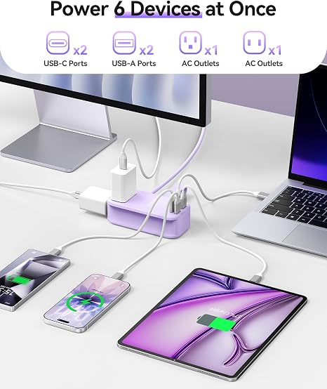 100W GaN Travel Power Strip 6 in 1 Flat Plug Extension Cord ETL