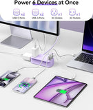 100W GaN Travel Power Strip 6 in 1 Flat Plug Extension Cord ETL