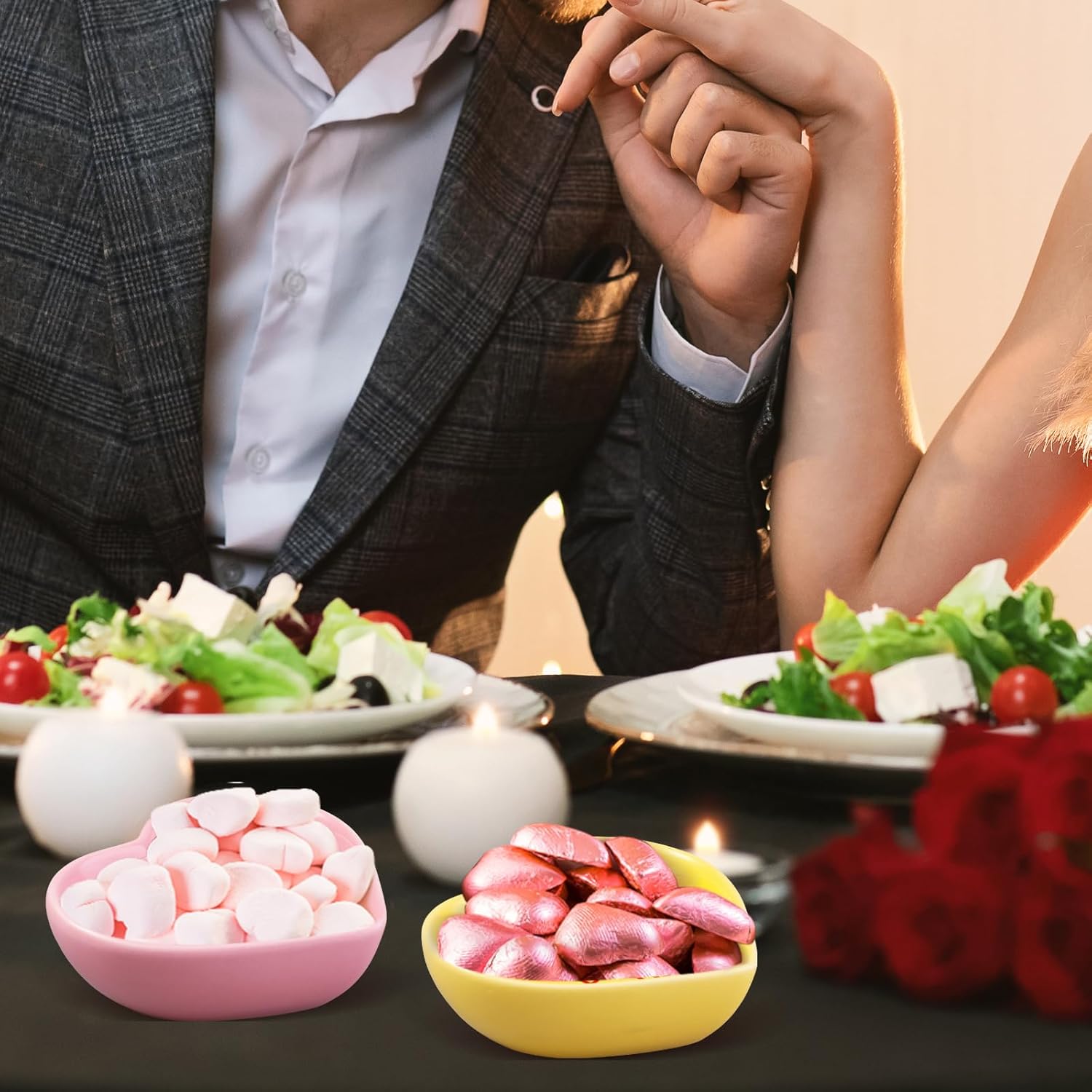 12 Pcs Valentine'S Day Heart Shaped Side Dish Bowl Ceramic Seasoning Dishes Soy Dipping Sauce Dishes Bowl For Valentine'S Day Party Wedding Party (Colorful,Be Mine, Kiss Me, Xoxo, You&Me)