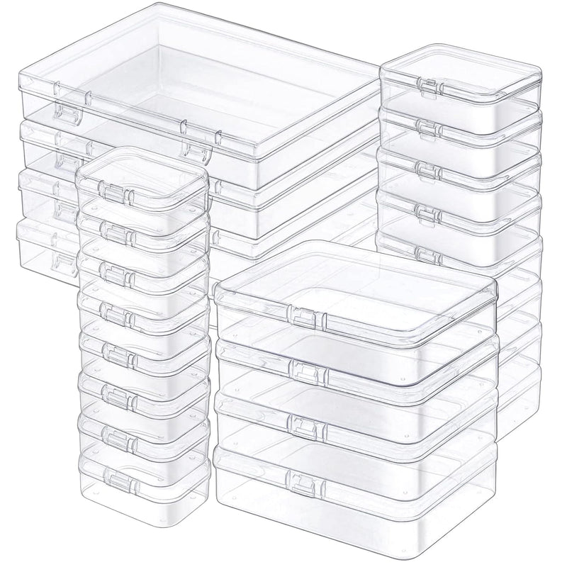 24 Pack Mixed Sizes Rectangular Mini Plastic Containers Clear Plastic