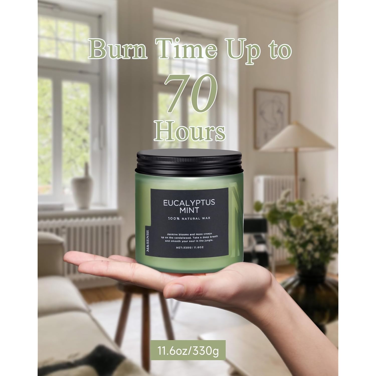 Eucalyptus & Mint Soy Candles For Home Scented, 11.6Oz 70 Hour Burn Aromatherapy Candle Gift For Stress Relief, Meditation, Yoga, Relaxing Spa, Reusable Jar For Men And Women