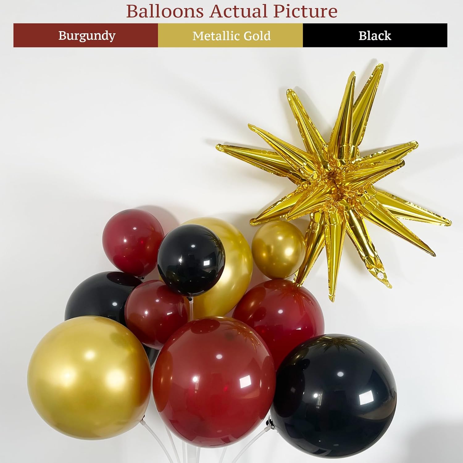 128Pcs Black Gold Burgundy Balloon Arch Garland Kit With Exploding Star Balloons For Party Decoration, Birthday, Christmas,2025 Graduation, New Year,Nye Decor
