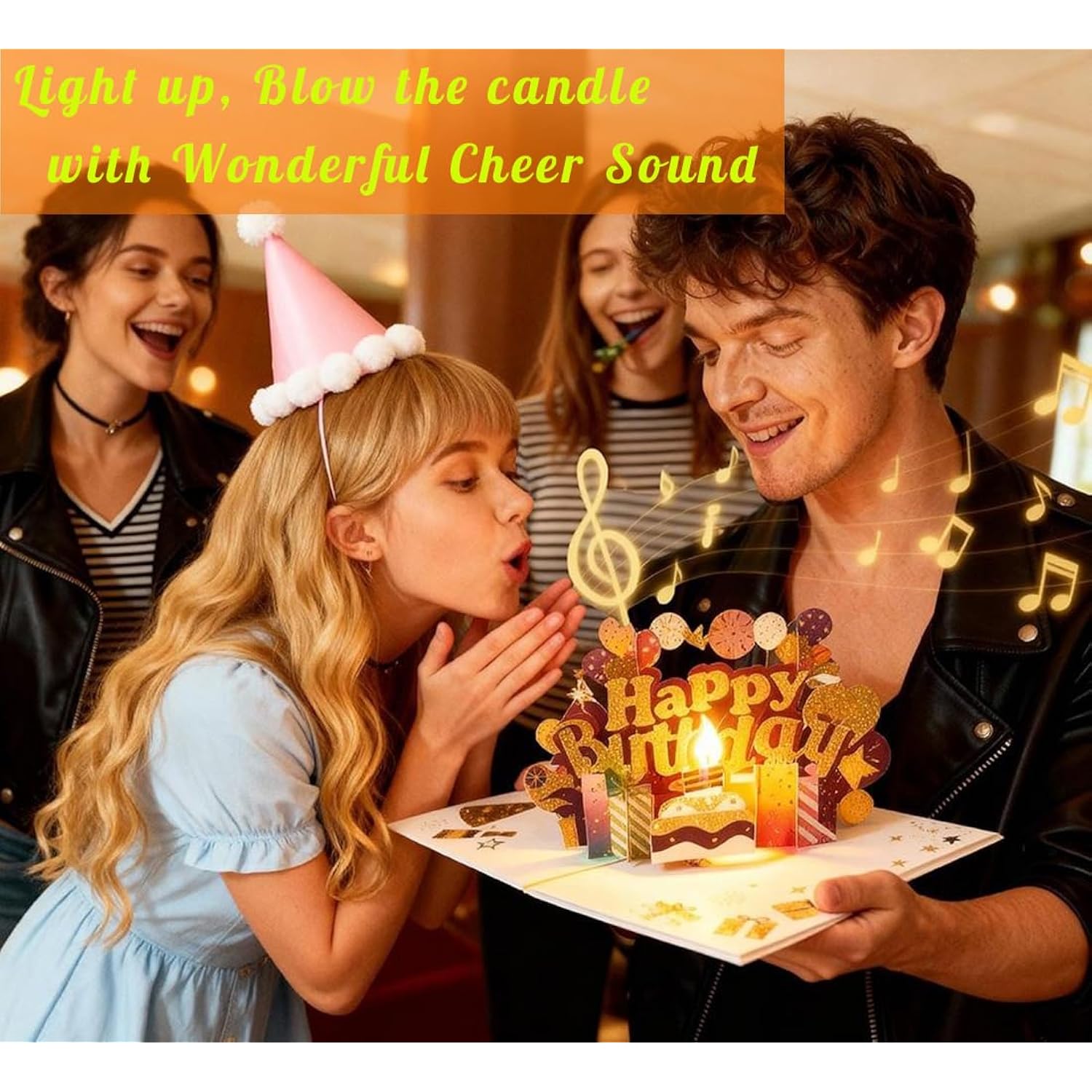 3D Pop Up Happy Birthday Cards, Musical Birthday Cards For Women, Men, Mom, Girl, Wife, Husband, Sister, Glitter Birthday Cake Blowable Candle Led Light, Birthday Decorations Gifts