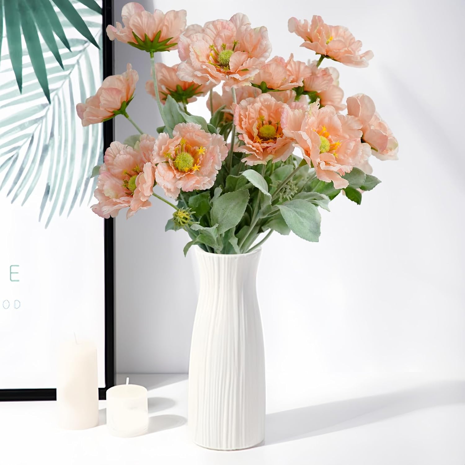 Artificial Poppies Flowers, Fake Flowers 5 Stems For Home Decoration 19.7 Inches Silk Flowers Poppy Realistic Arrangement(Orange)