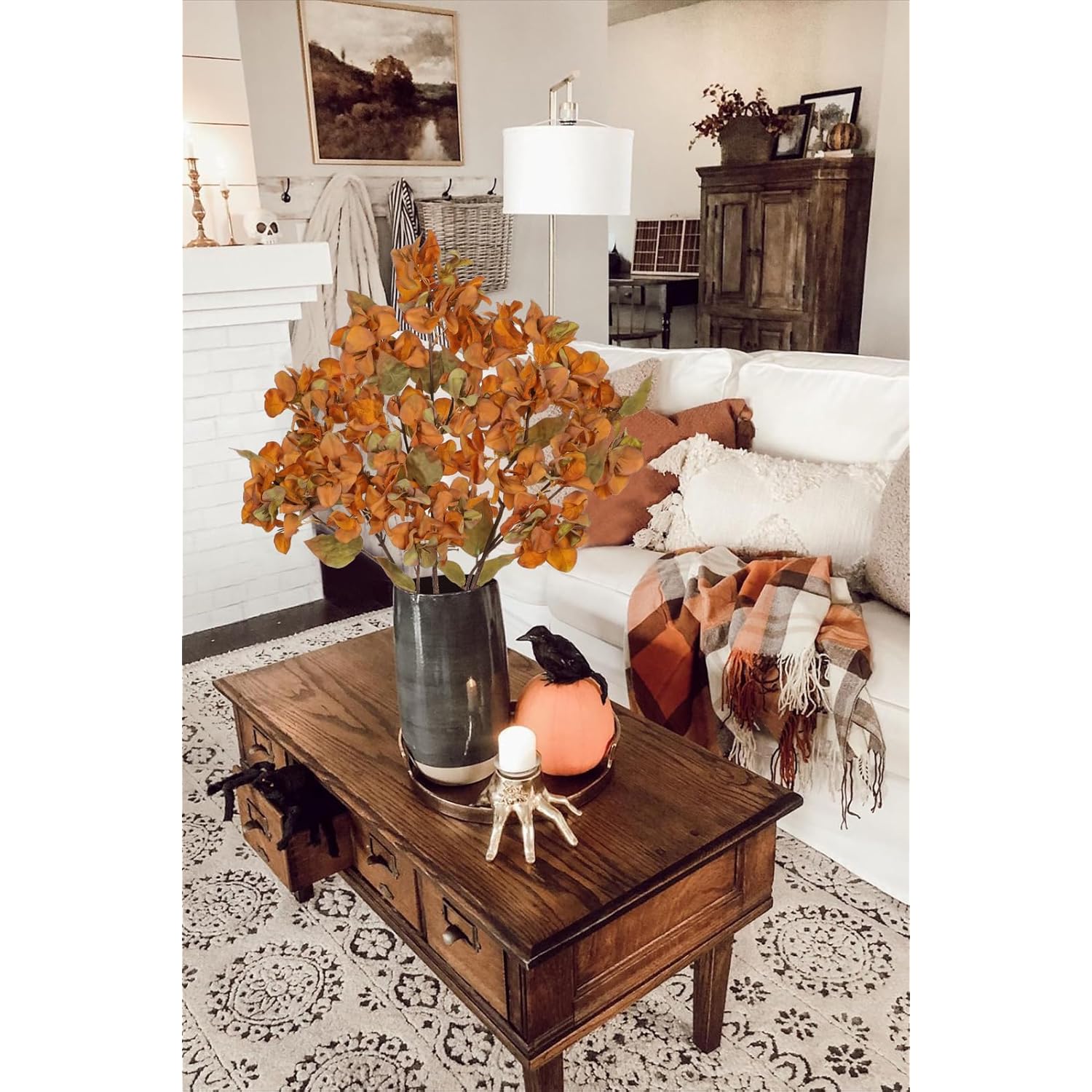 Bougainvillea Artificial Flowers 5 Pack 27.5" Fake Bougainvillea Floral Stems Realistic Silk Bougainvillea Arrangements For Home Weddings Parties Table Vase Centerpiece Decor(Orange)