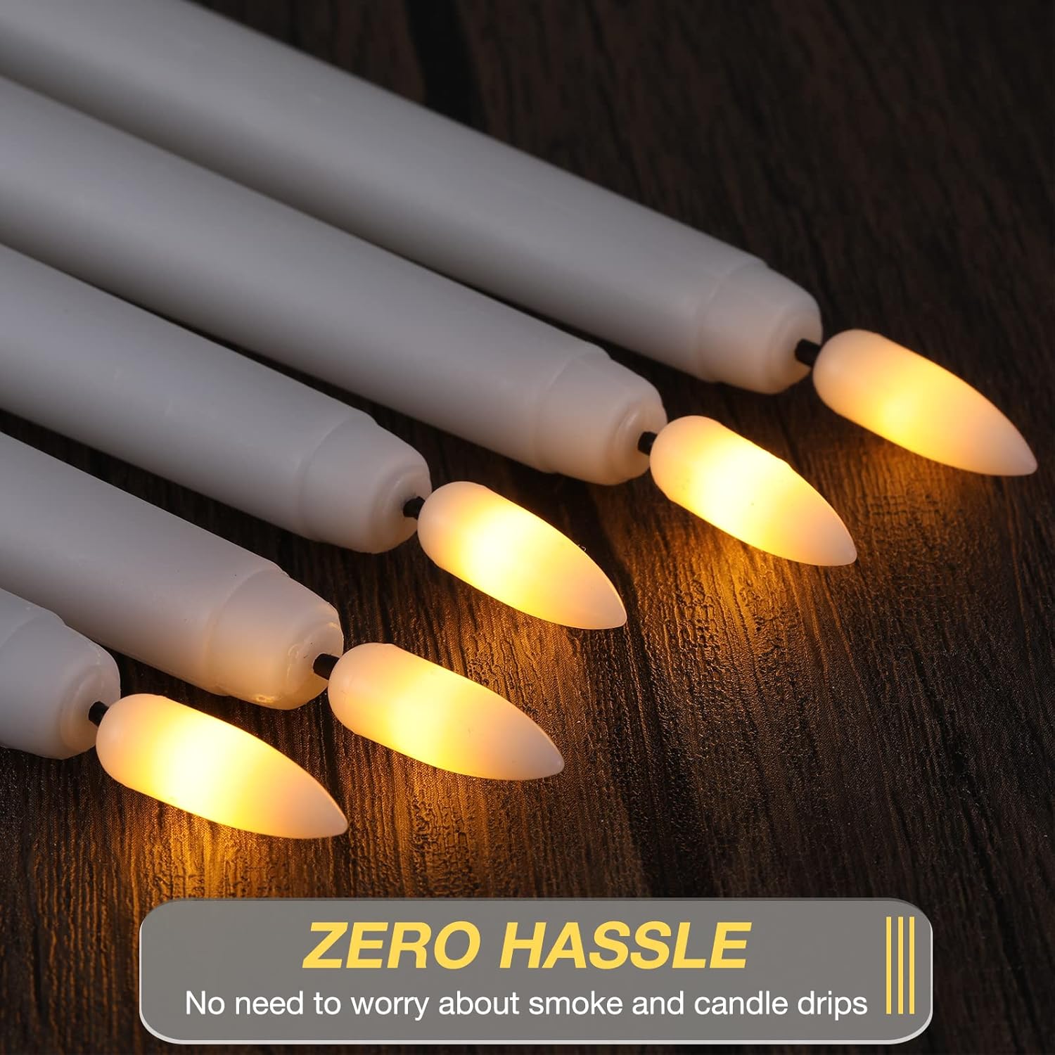 20 Pack White Flameless Taper Candles Flickering Bulk Long Led Advent Candlesticks Battery Operated With Remote And Timer 3D Realistic Wick Lights For Wedding Valentines Window Decor(10.83")