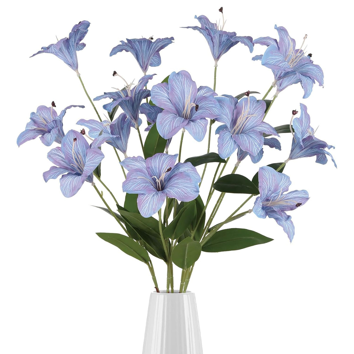 Blue Artificial Lilies Long Stem 5 Pcs 33.46” Realistic Lilies Flower Home Decor 3 Heads Blooming Lily For Room Home Bath Outdoor Garden Party Aisle Arrangement(Blue