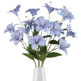 Blue Artificial Lilies Long Stem 5 Pcs 33.46” Realistic Lilies Flower Home Decor 3 Heads Blooming Lily For Room Home Bath Outdoor Garden Party Aisle Arrangement(Blue