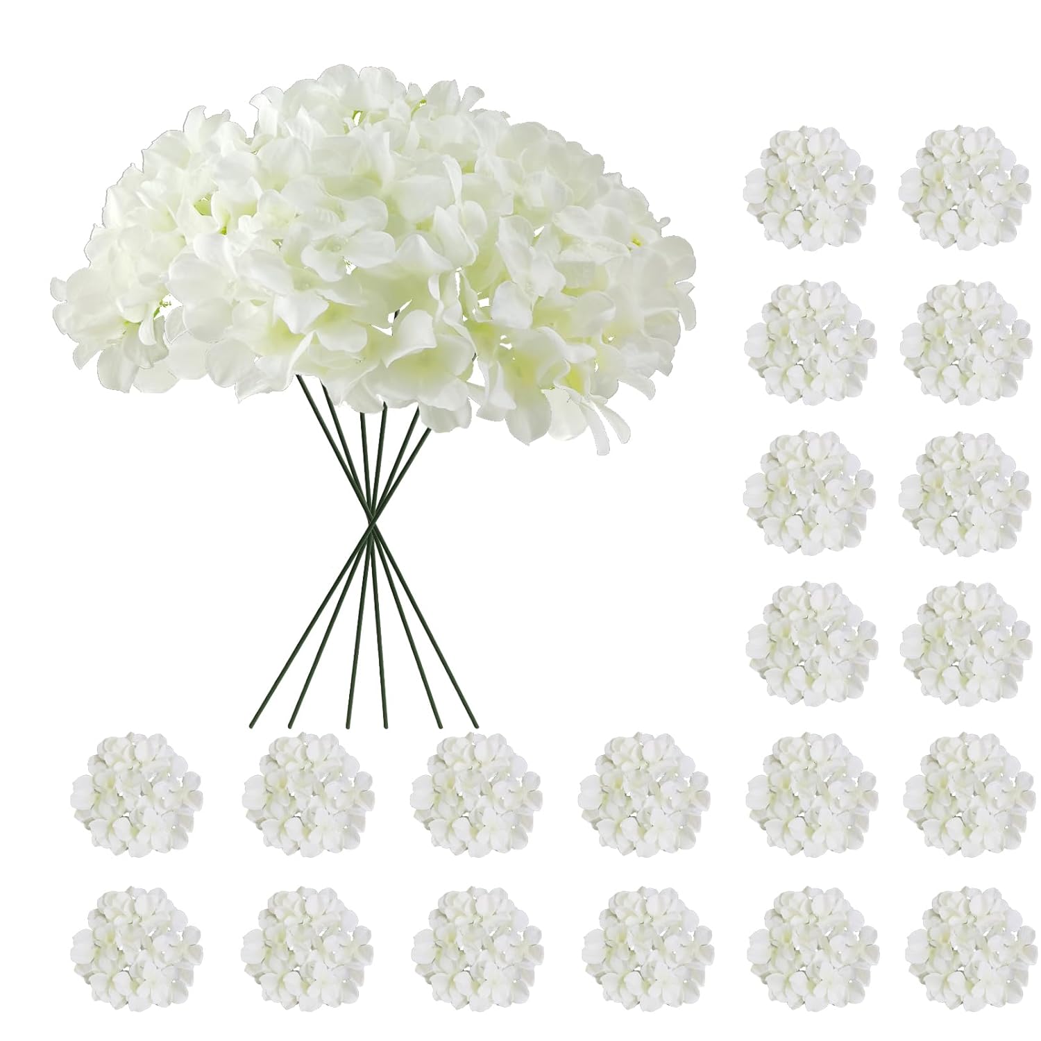 20 Pcs White Hydrangea Artificial Flowers Bulk, Faux Hydrangea Flowers Heads, Artificial Fake Silk Hydrangea Flowers With Stems, White Flowers Artificial For Decoration Wedding Décor