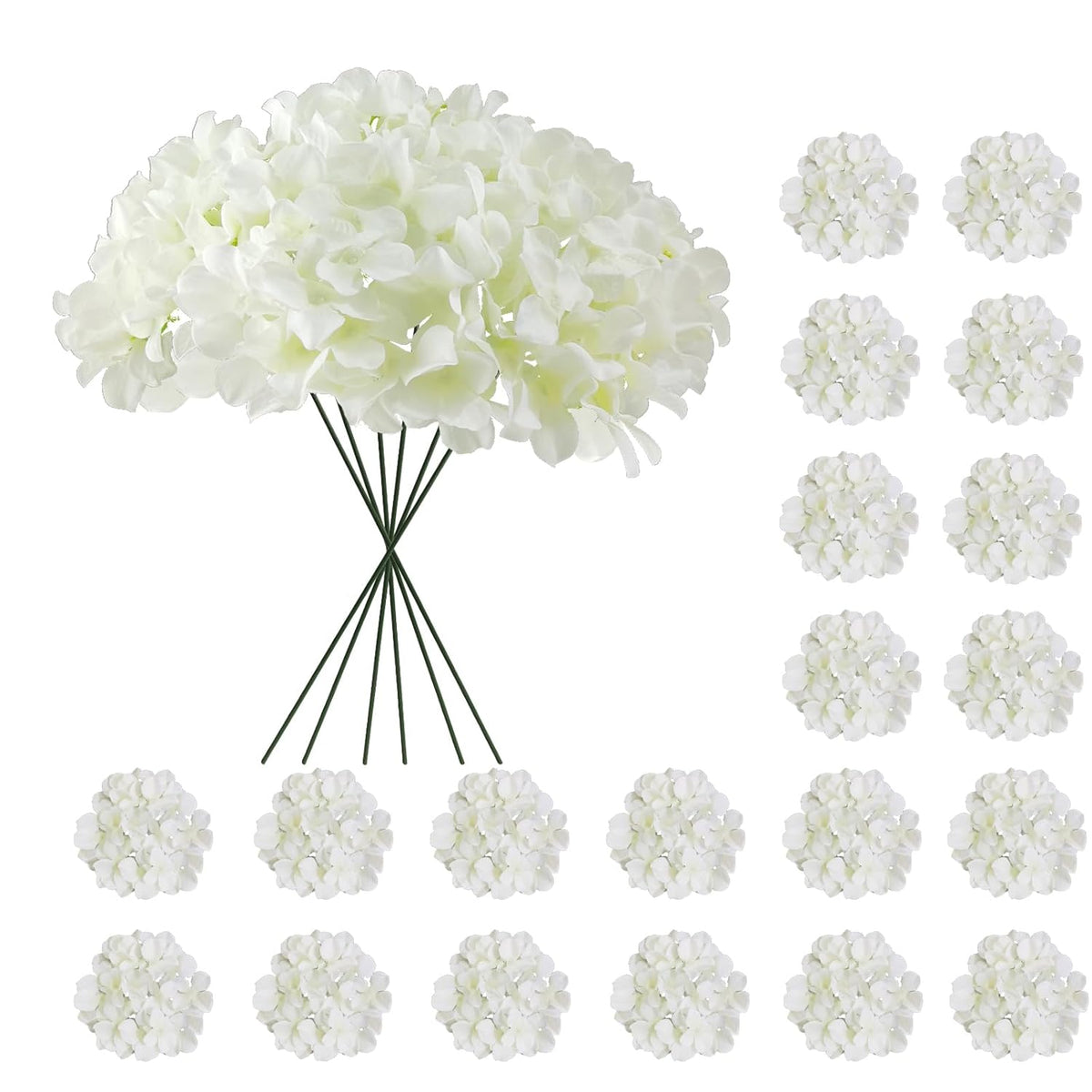 20 Pcs White Hydrangea Artificial Flowers Bulk, Faux Hydrangea Flowers Heads, Artificial Fake Silk Hydrangea Flowers With Stems, White Flowers Artificial For Decoration Wedding Décor