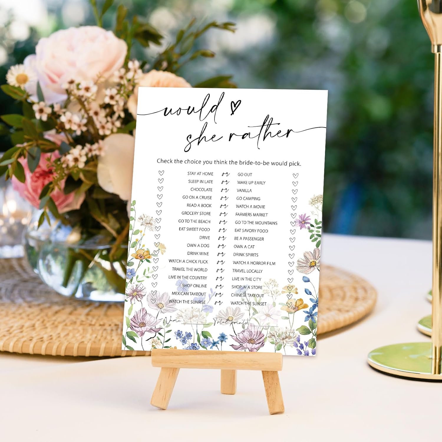 50 Sheets Wildflower Bridal Shower Game Cards Floral Double Sided Party Game Activity Cards For Would She Rather Wedding Bachelorette Party Games Supplies