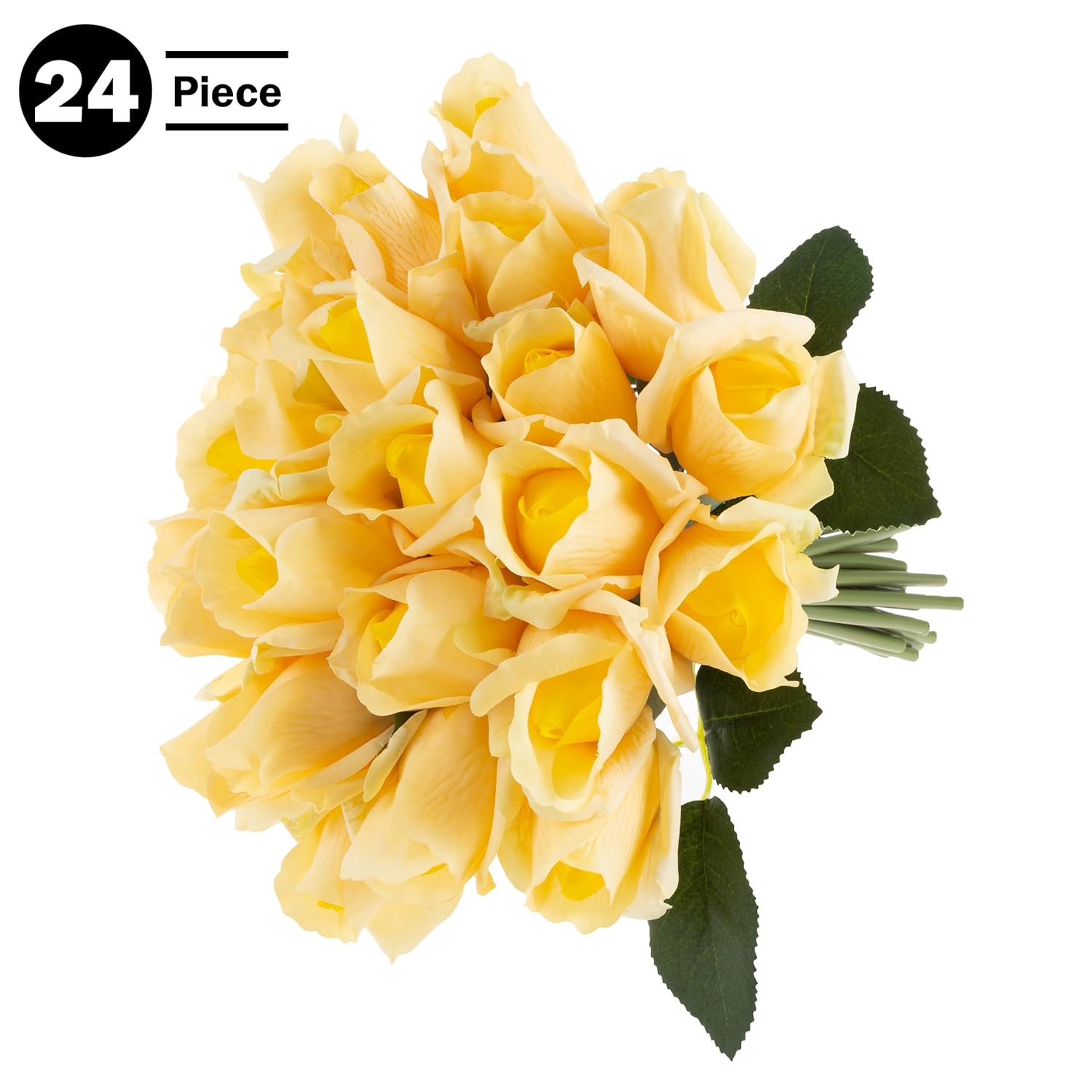 Rose Artificial Flowers - 24Pc Real Touch 11.5-Inch Fake Flower Set with Stems for Home Decor, Wedding, or Bridal/Baby Showers by Pure Garden (Yellow)
