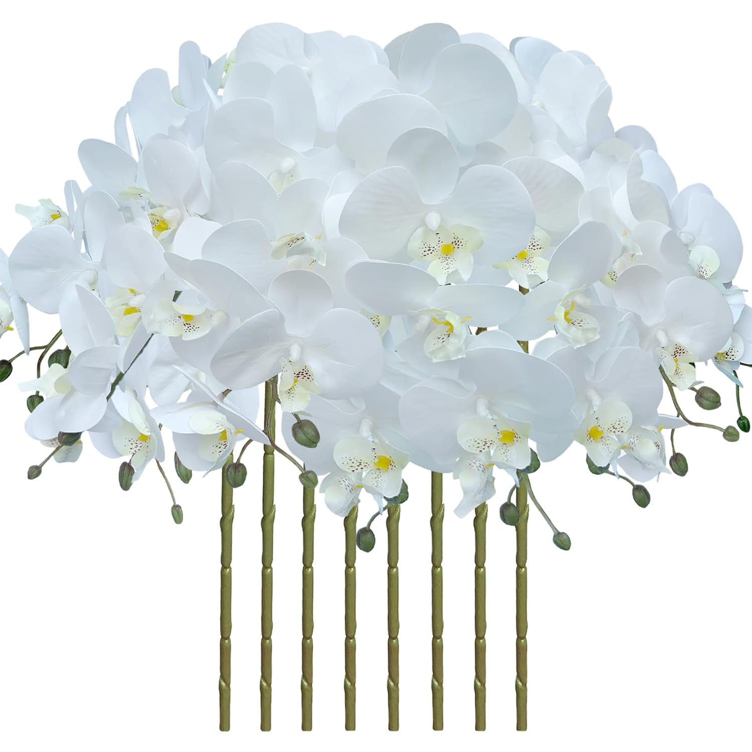 8 Pcs Artificial Phalaenopsis Flowers 32 Inch Artificial Orchid Flowers Fake Flowers Stem Plants For Home Décor (White)