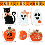 Halloween Wood Signs Decorations Halloween Wooden Signs Pumpkin Ghost Black Cat Freestanding Table Signs, Halloween Tiered Tray Decor For Rustic Farmhouse Home Mantle