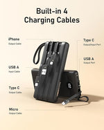 10000mAh Portable Charger with Built-in Cables, Fast Charge for iPhone & Android