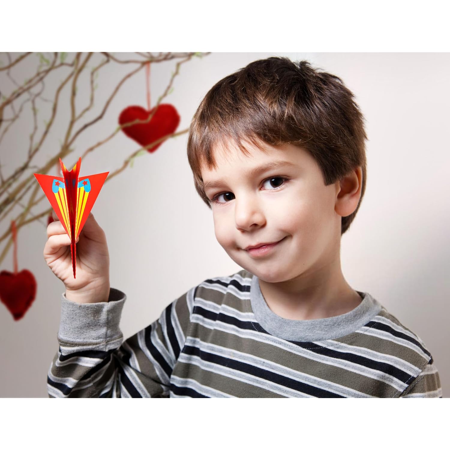 Valentines Cards For Kids Classroom: 42 Paper Airplane Cards + 42 Envelopes+ 132 Stickers Heart Crafts School Classroom Exchange Party Gift Favor